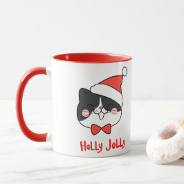 Holly Jolly Niedlich Kawaii Santa Cat Weihnachten Tasse