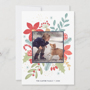 Holly Jolly Noël Floral   Carte de vacances photo