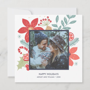 Holly Jolly Noël Floral   Carte de vacances photo
