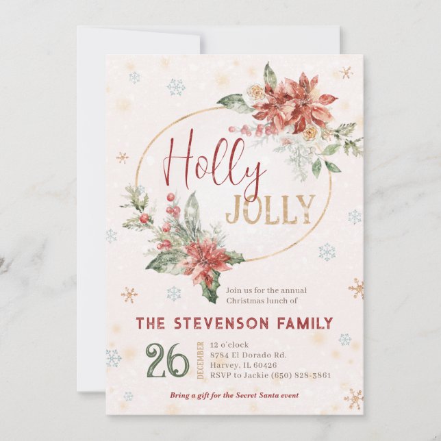 Holly Jolly Offizielles Familienmittagessen Einladung (Vorderseite)