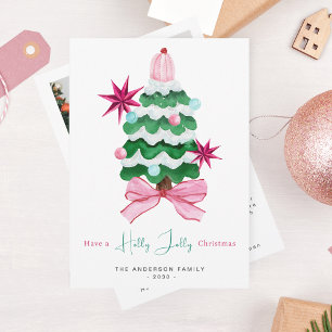 Holly Jolly Photo Christmas Tree Carte de vacances
