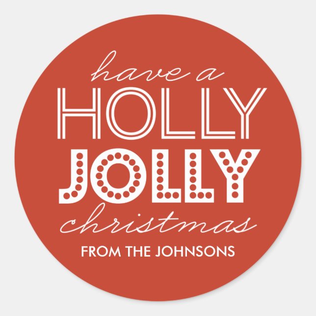 Holly Jolly Red Christmas Runder Aufkleber (Vorderseite)