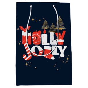 Holly Jolly Red White Gold Weihnachtsfest Mittlere Geschenktüte