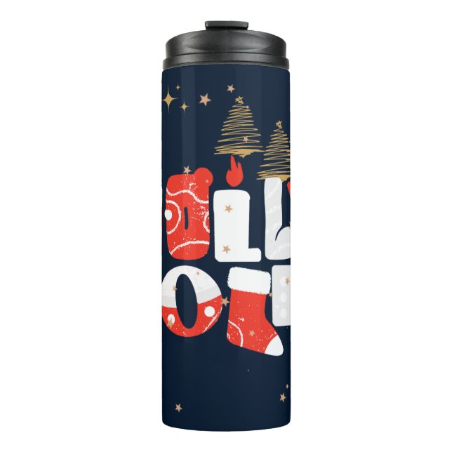 Holly Jolly Red White Gold Weihnachtsfest Thermosbecher (Vorderseite)
