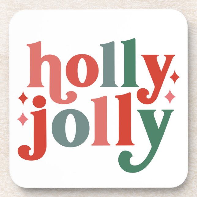 Holly Jolly - Retro Holiday Typografie Getränkeuntersetzer (Vorderseite)