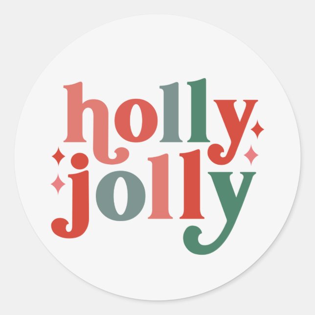 Holly Jolly - Retro Holiday Typografie Runder Aufkleber (Vorderseite)