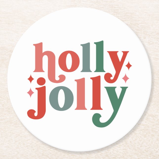 Holly Jolly - Retro Holiday Typografie Runder Pappuntersetzer (Vorderseite)