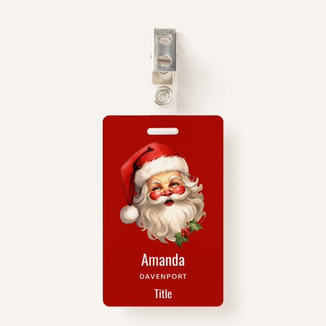 Holly Jolly Santa Claus Retro Ausweis (Vorderseite mit Klammer)