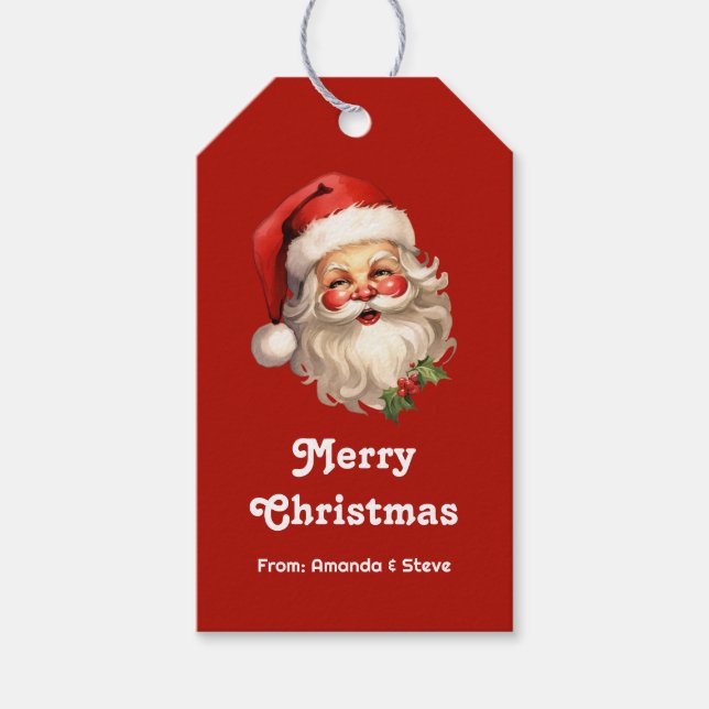 Holly Jolly Santa Claus Retro Geschenkanhänger (Vorderseite)