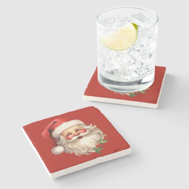 Holly Jolly Santa Claus Retro Steinuntersetzer (Seitenansicht)