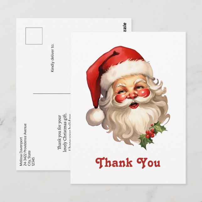 Holly Jolly Santa Claus Retro Vielen Dank Postkarte (Vorne/Hinten)