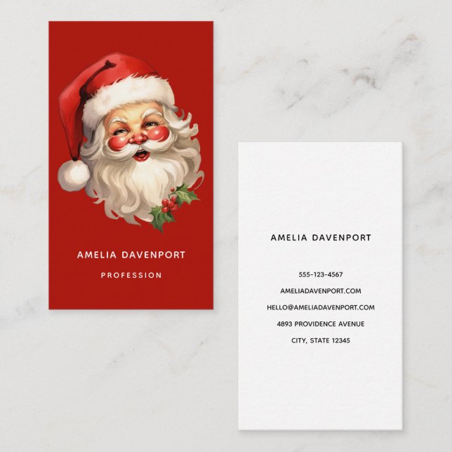 Holly Jolly Santa Claus Retro Visitenkarte (Vorne/Hinten)