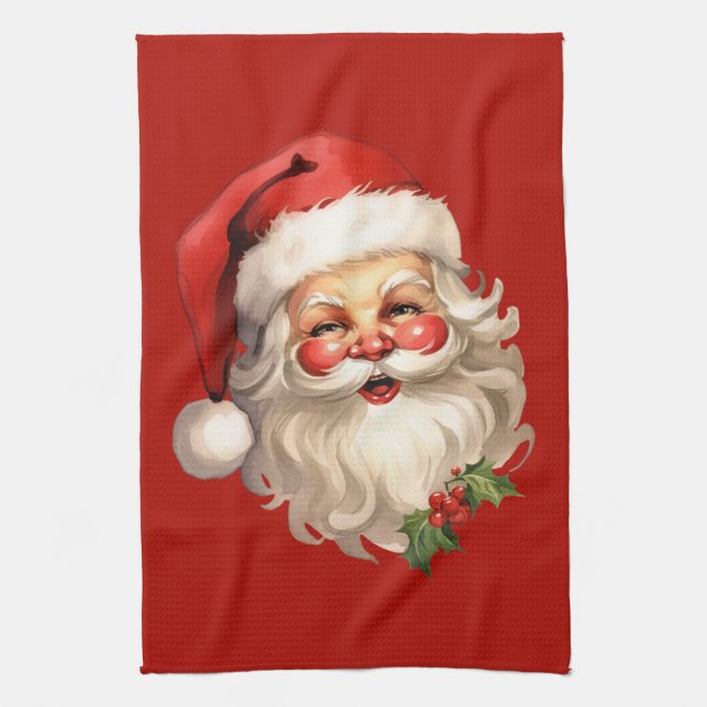 Holly Jolly Santa Claus Retro Weihnachten Geschirrtuch (Vertikal)