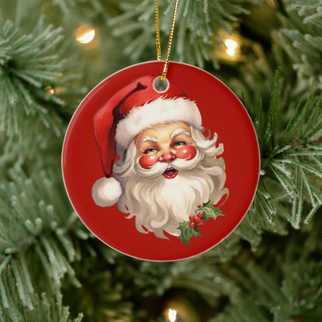 Holly Jolly Santa Claus Retro Weihnachten Keramik Ornament (Baum)