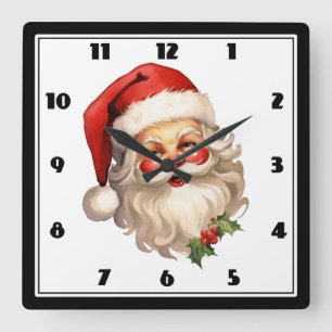 Holly Jolly Santa Claus Retro Weihnachten Quadratische Wanduhr