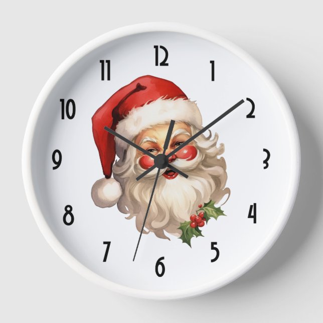 Holly Jolly Santa Claus Retro Weihnachten Uhr (Vorderseite)