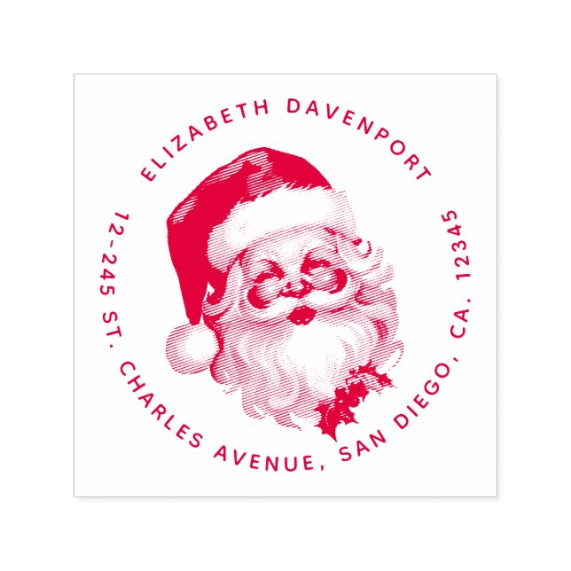 Holly Jolly Santa Claus Retro Weihnachtsadresse Permastempel (Design)