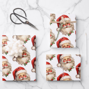 Holly Jolly Santa Claus Retro Weihnachtsmuster Geschenkpapier Set
