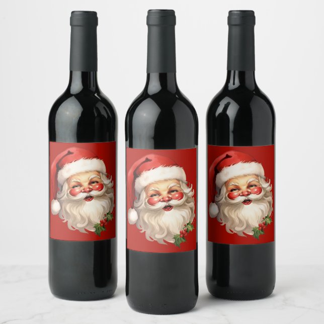 Holly Jolly Santa Claus Retro Weinetikett (Flaschen)
