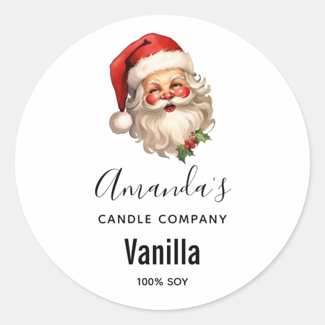 Holly Jolly Santa Claus Weihnachtskandle Business Runder Aufkleber (Vorderseite)