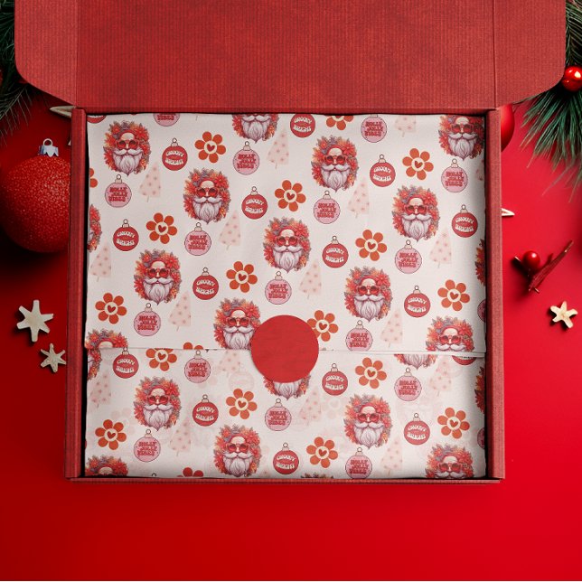 Holly Jolly Santa Vibes Pink Retro Holiday Seidenpapier (Von Creator hochgeladen)