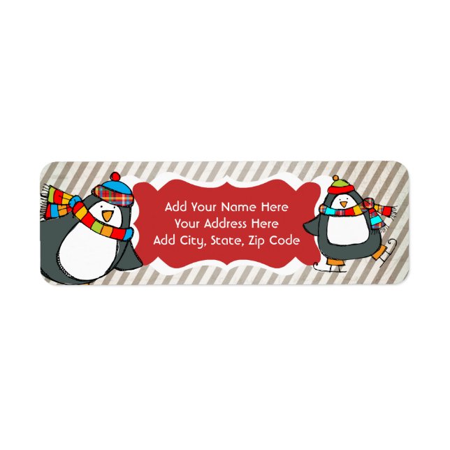 Holly Jolly Skaten Penguins Rücksendeadressen-Aufk (Vorne)