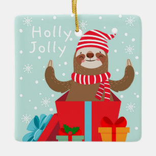 Holly Jolly Sloth Keramikornament