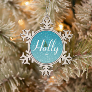 Holly Jolly Snowflake Ornament, individuell anpass Schneeflocken Zinn-Ornament