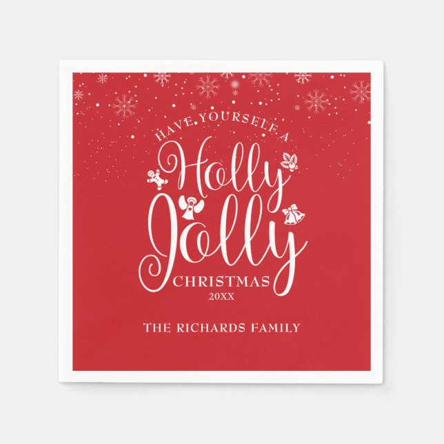 Holly Jolly Snowflakes Weihnachtsferien Familie Serviette (Vorderseite)