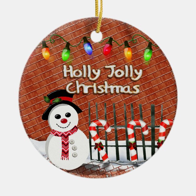 Holly Jolly Snowman CUSTOM Keramikornament (Vorne)