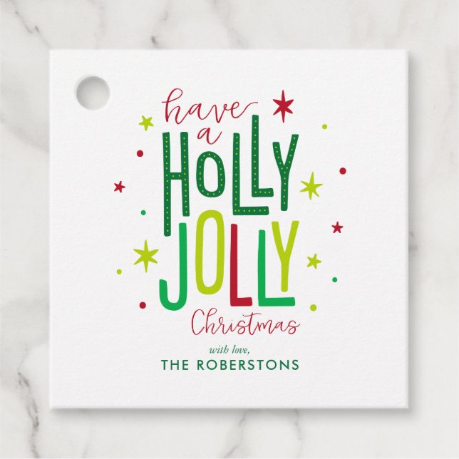 "Holly Jolly" Spaß und festliche Weihnachten Geschenkanhänger (Vorderseite)