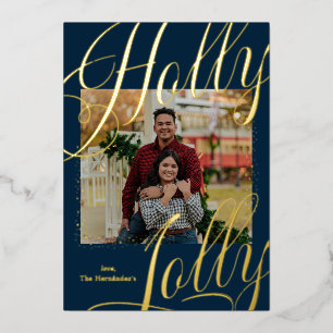 Holly Jolly Stars Photo Gold Foil Carte de vacance