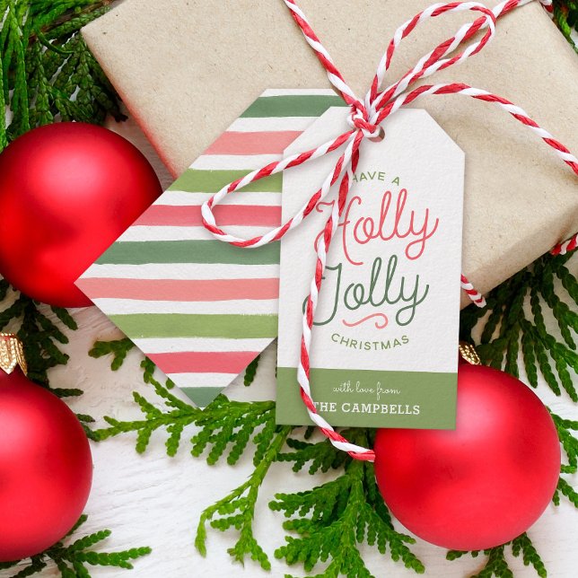 Holly Jolly Stripes Weihnachtsgeschenke Tags Geschenkanhänger (Von Creator hochgeladen)