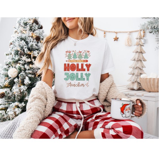 Holly Jolly Teacher Retro Weihnachten T-Shirt (Von Creator hochgeladen)