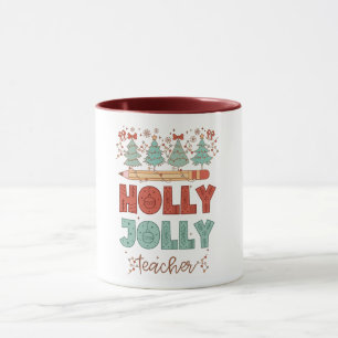Holly Jolly Teacher Retro Weihnachten Tasse