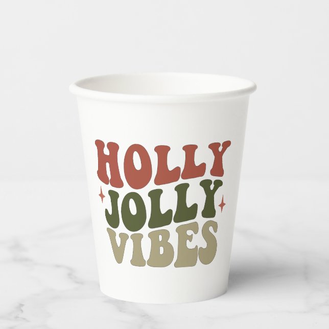 Holly Jolly Vibes Retro 1960er Weihnachtsfest Part Pappbecher (Vorderseite)