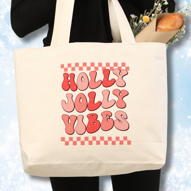 Holly Jolly vibes, Retro Christmas Jumbo Stoffbeutel (Retro Christmas,Hippie Christmas,Christmas tote bag, Holly Jolly vibes, Checkered pattern,tote bag)