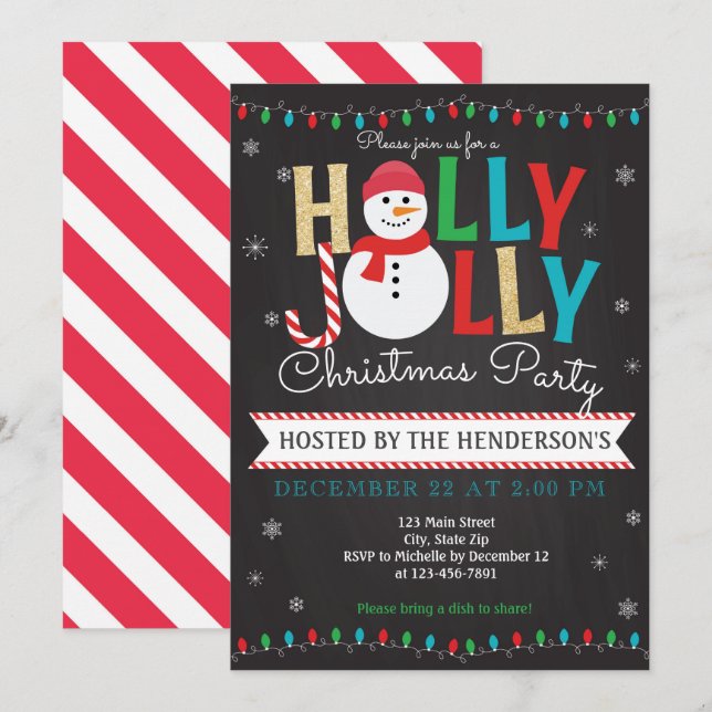 Holly Jolly Weihnachten Party Einladung Urlaub (Vorne/Hinten)