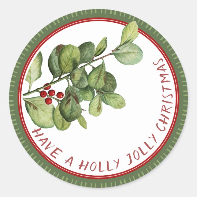 Holly Jolly Weihnachten Runder Aufkleber (Vorderseite)