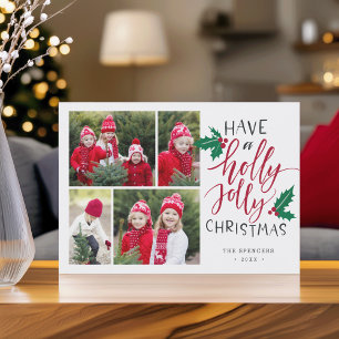 Holly Jolly   Weihnachts-FotoCollage Feiertagskarte