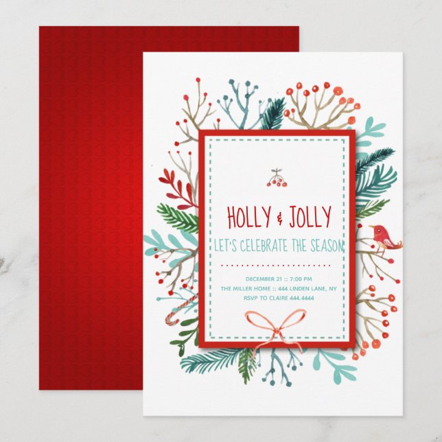 Holly Jolly Weihnachtsfeier Einladung (Vorne/Hinten)