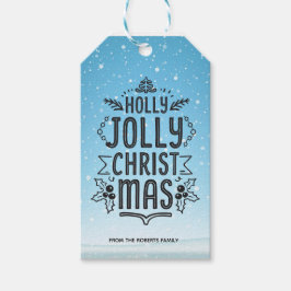 Holly Jolly Weihnachtstypografie Blue Snow Custom Geschenkanhänger