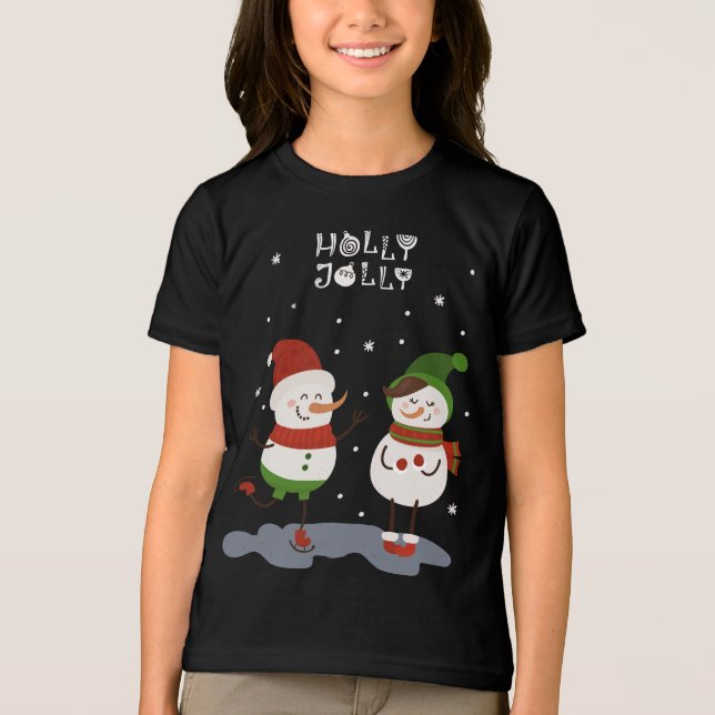 Holly Jolly Winter Snowman Weihnachtsfeiertagen Tri-Blend Shirt (Vorderseite)