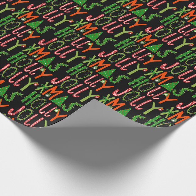 HOLLY JOLLY XMAS Niedlich Retro Weihnachtsgeschenk Geschenkpapier (Ecke)
