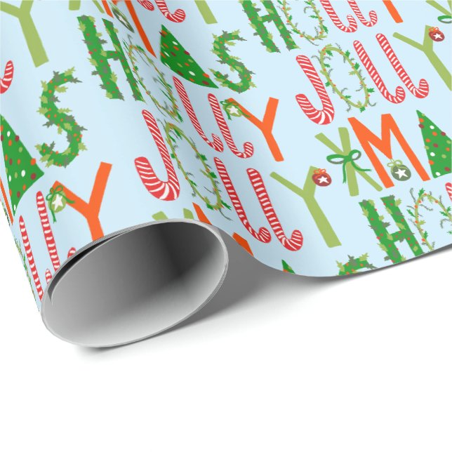 HOLLY JOLLY XMAS Niedlich Retro Weihnachtsgeschenk Geschenkpapier (Rolleneckpunkt)