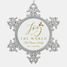 Holly Joy to the World Golden Christmas Quote Schneeflocken Zinn-Ornament