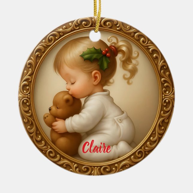 Holly-Kissed Snuggle Keramik Ornament (Vorne)