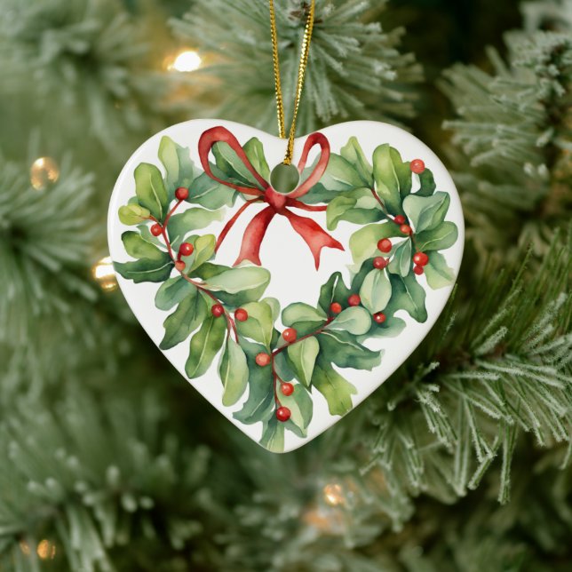 Holly Kranz in Herzform für Lehrer Keramik Ornament (Baum)