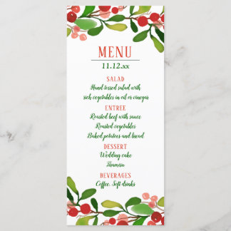 Holly Leaves Berry Weihnachten | Hochzeitsmenü Menükarte