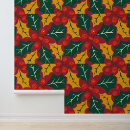 Holly Leaves Retro Modern Big Print Pattern  Tapete